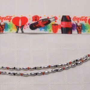 No644 Statement handmade 3 rows choker necklace with Coca-Cola patterned ribbon